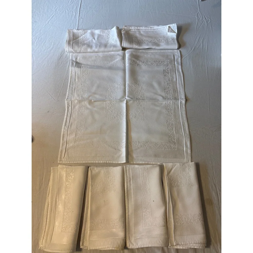 Unbranded Damask Napkin Set 6pc White  Floral Scroll Jacquard Square